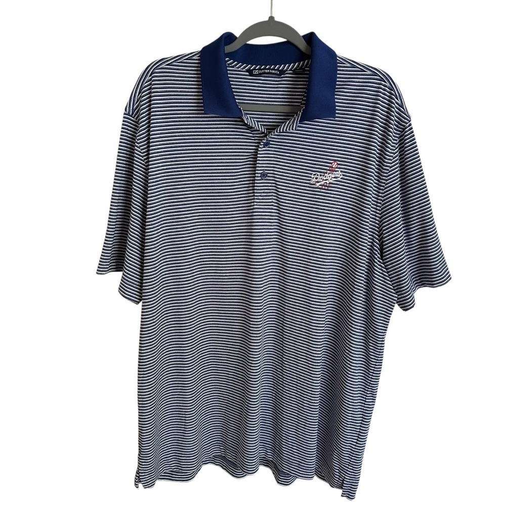 Cutter & Buck Mens XL LA Dodgers Baseball Polo Shirt Blue Stripe MLB Embroidered